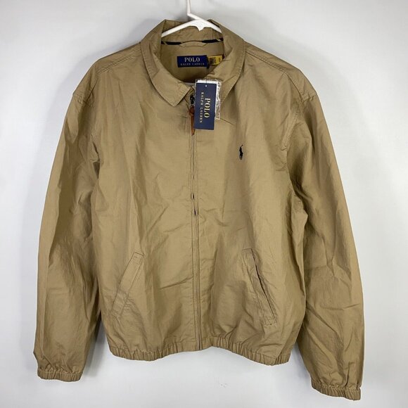 NWT Polo Ralph Lauren Mens Luxury Beige Cotton Full Zip Bomber Style Jacket Sz L